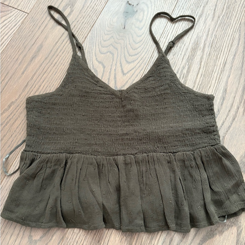 Aeropostale Green Smocked Peplum Camisole